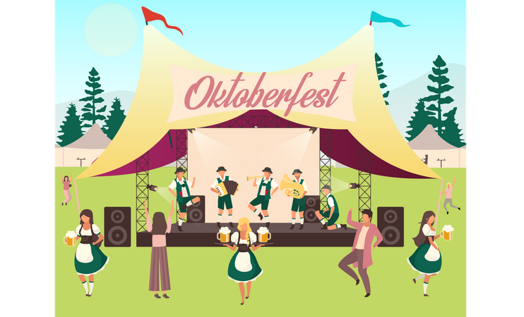 People dancing on stage at music festival  Illustration