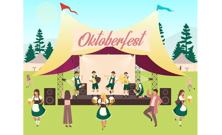 People dancing on stage at music festival  Illustration