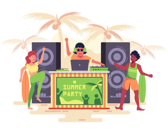 People dancing on the beach in summer party Illustration