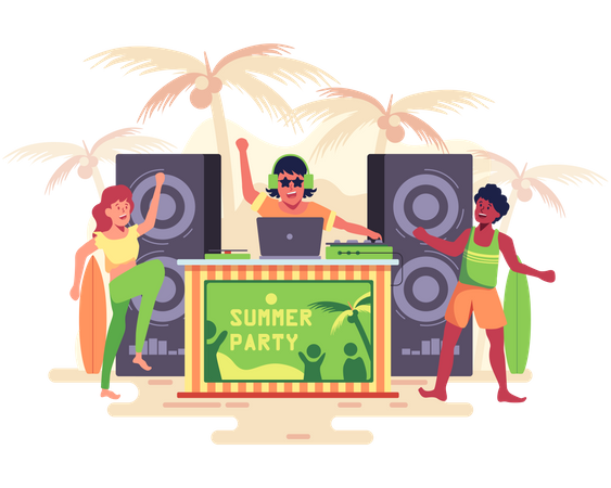 People dancing on the beach in summer party  Illustration