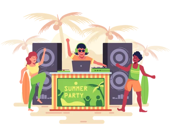 People dancing on the beach in summer party  Illustration