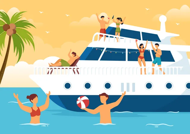 People Dancing on yatch  Illustration