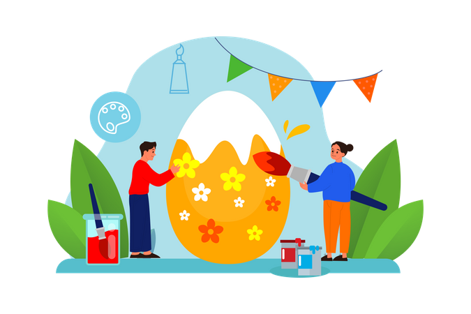 People decorate easter egg  Illustration