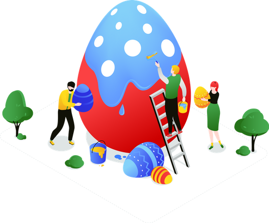 People decorating easter egg  Illustration