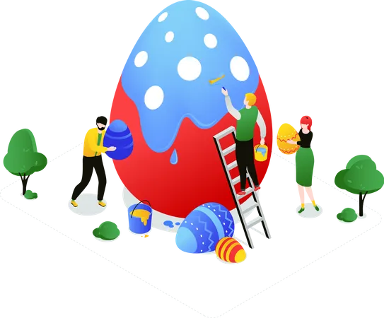 People decorating easter egg  Illustration