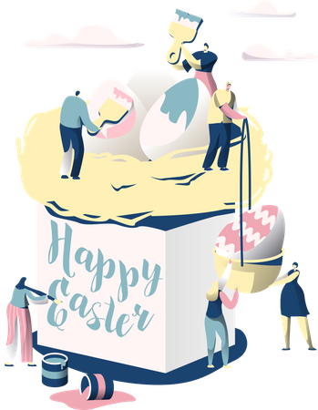 People decorating eggs on easter egg Illustration
