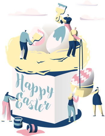 People decorating eggs on easter egg  Illustration