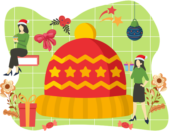 People decorating for Christmas  Illustration