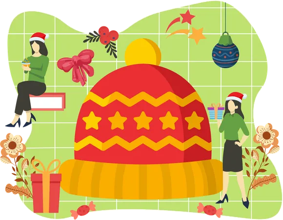 People decorating for Christmas  Illustration