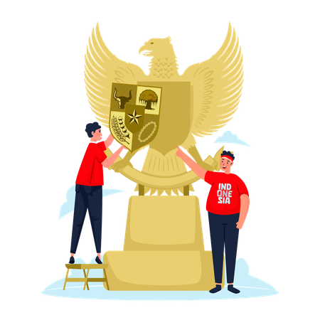 People decorating garuda pancasila  Illustration