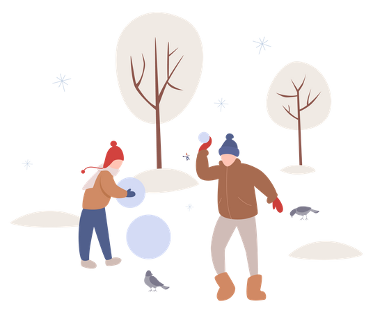 People decorating snowman  Illustration