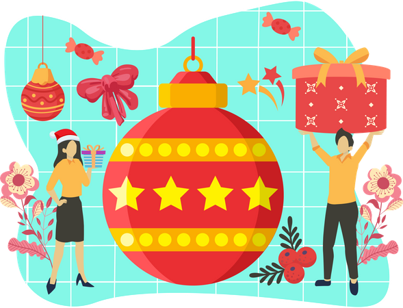 People Decoration On Christmas Day  Illustration