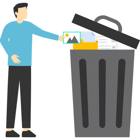 People Delete Files And Move Unnecessary Files To Big Trash Cans Woman Deletes Documents With Software User Deletes Folder With Documents Clear Digital Memory イラスト