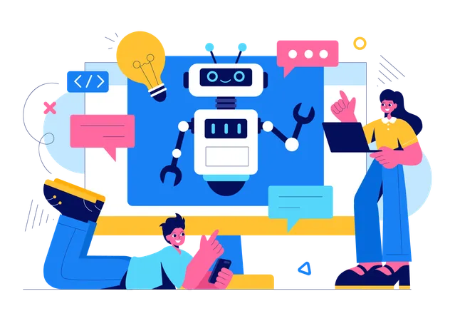 People Develop Ai Robot  Illustration