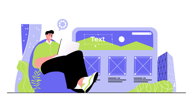 People developers creating website layout placing graphic elements making application template  Illustration