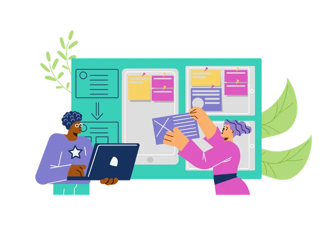 People developing app on laptop Illustration