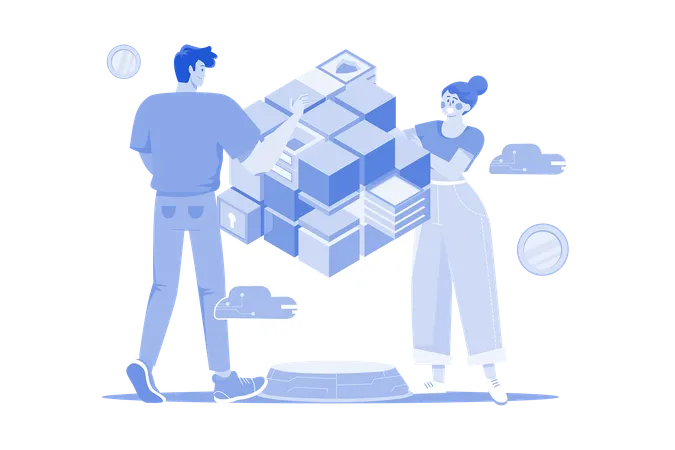 People Developing A Blockchain Network Illustration