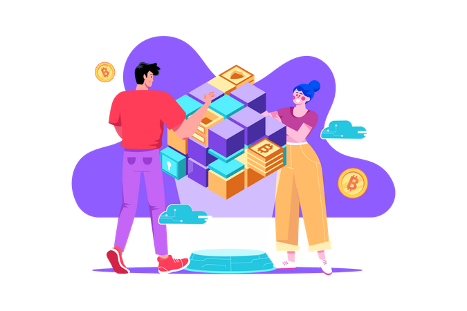 People Developing Blockchain Network  Illustration