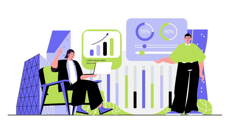 People developing company in team analyzing data graph planning strategy brainstorming  Illustration