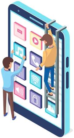 People development of mobile program for smartphone  Illustration