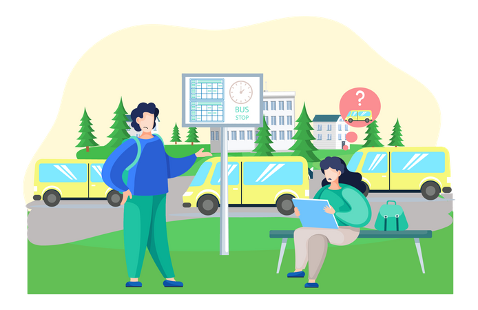 People Discussing About Bus  Illustration