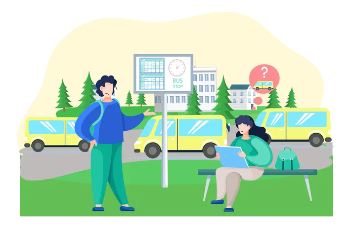 People Discussing About Bus  Illustration