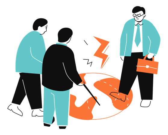 地球の境界について議論し、境界を示す人々  イラスト