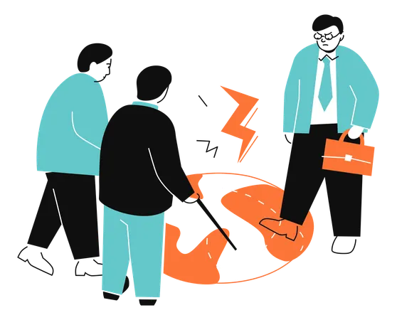 地球の境界について議論し、境界を示す人々  イラスト