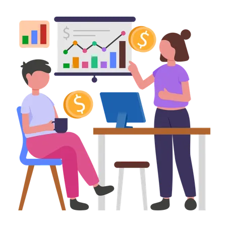 People discussing charts with Financial Advisor  Illustration