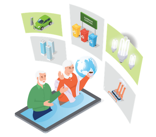 People Discussing Green Technology Illustration