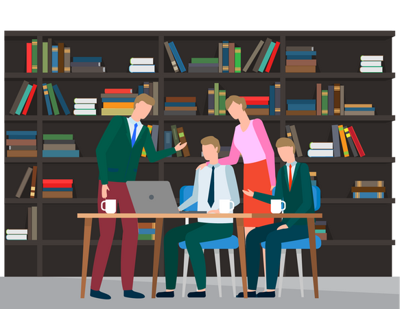 People discussing in library  Illustration