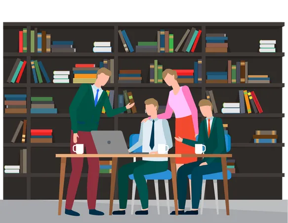 People discussing in library  Illustration