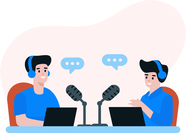 People Discussing in Podcast Show Series  Illustration