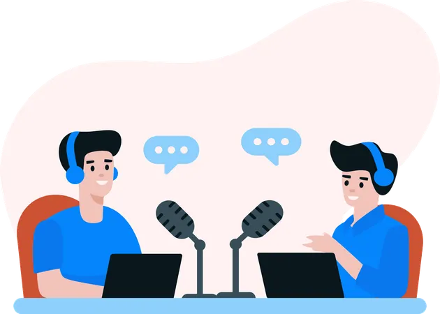 People Discussing in Podcast Show Series  Illustration