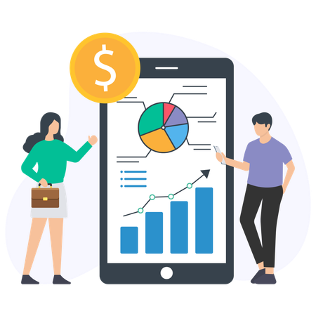 People discussing project chart report  Illustration