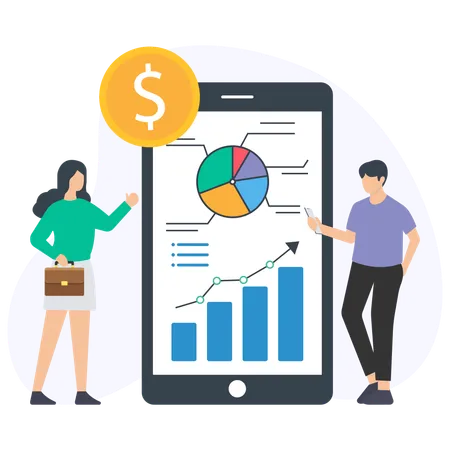 People discussing project chart report  Illustration