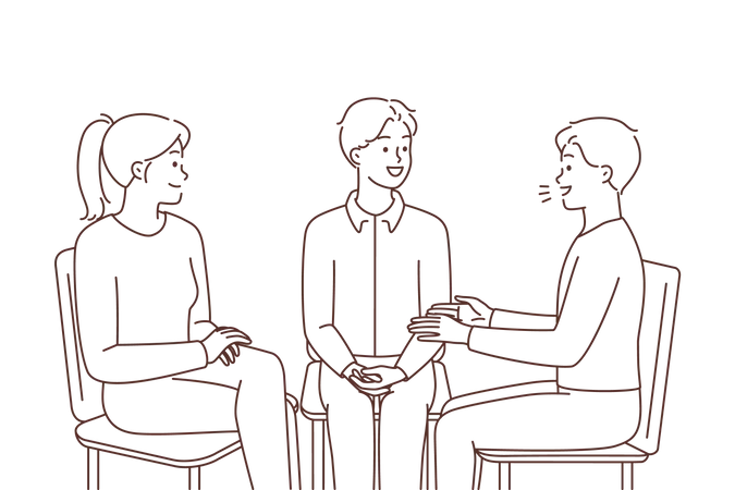 People discussing while sitting with each other Illustration