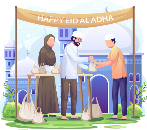 People distribute sacrificial meat on Eid al Adha  Illustration