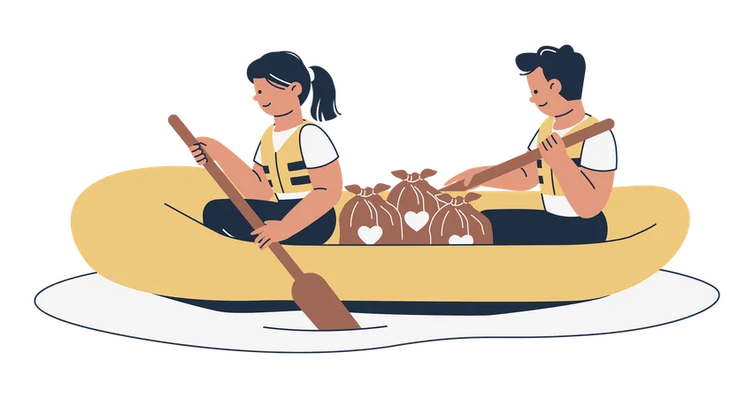 People distributing food for disaster relief  Illustration