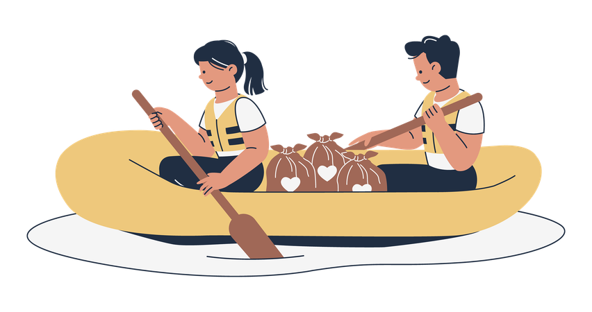 People distributing food for disaster relief  Illustration