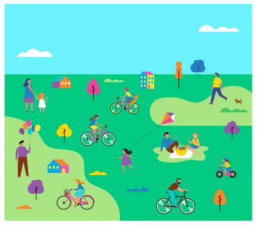 People doing activities in park  Illustration