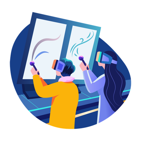 People doing ar calligraphy  Illustration