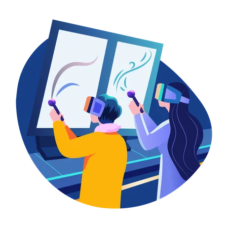 People doing ar calligraphy  Illustration
