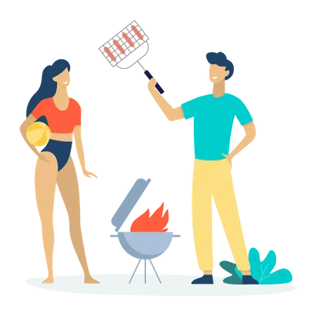 People doing BBQ party  Illustration
