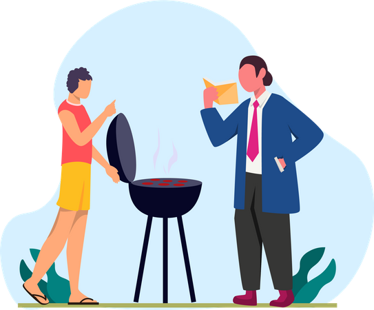 People doing bbq party  Illustration