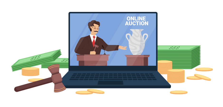 People doing bidding in online auction  Illustration