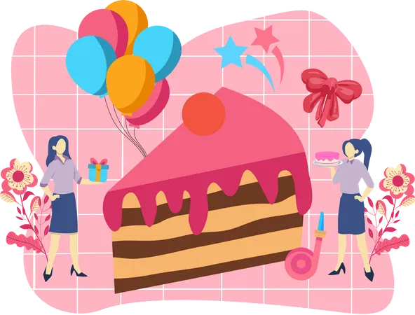 People doing birthday celebration  Illustration