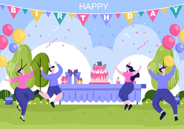People doing Birthday Party Illustration