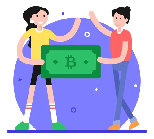 Persons Holding Bitcoin Money Flat Illustration Illustration