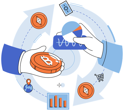 People doing bitcoin transaction  Illustration